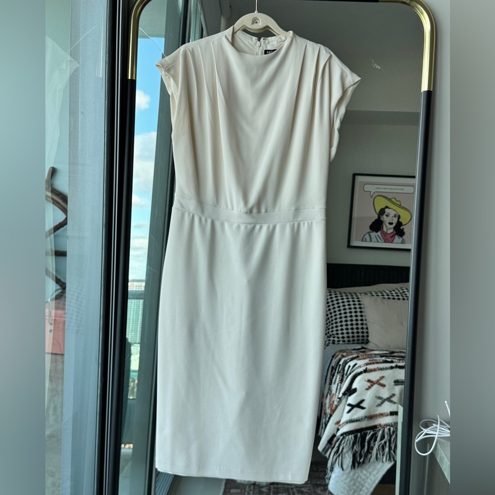 EXPRESS size L Cap Sleeve Midi Sheath Dress in CREAM
